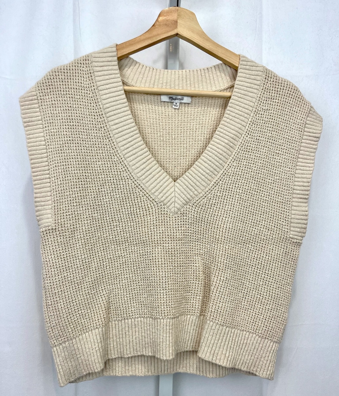 Madewell Waffle Knit V Neck Sweater Vest Nf405 Cotton Cream Beige Size M